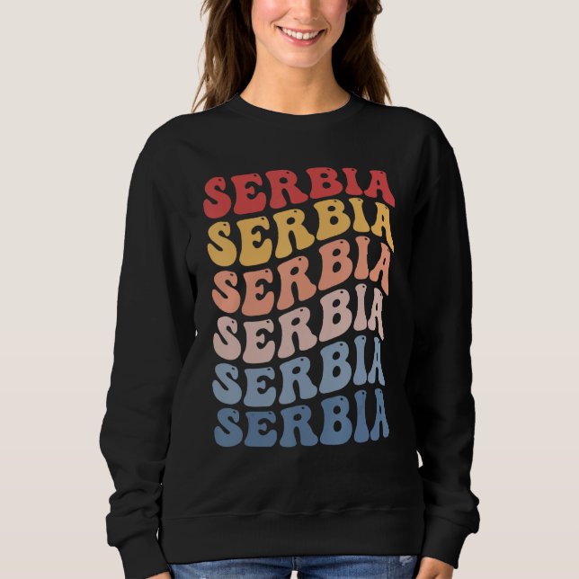 Serbien Groovy Retro Serbisk T Shirt (Framsida)