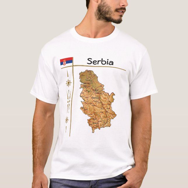 Serbien Karta + Flagga + avdelning T-skirt T Shirt (Framsida)