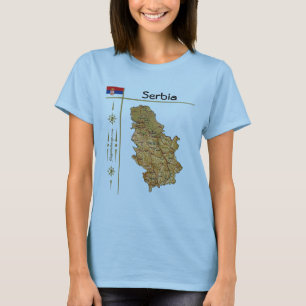 Serbien Karta + Flagga + avdelning T-skirt T Shirt