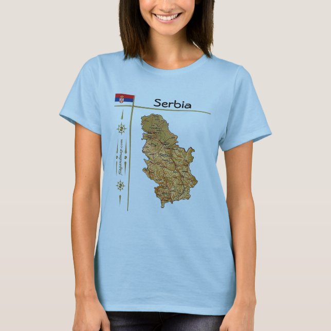 Serbien Karta + Flagga + avdelning T-skirt T Shirt (Framsida)