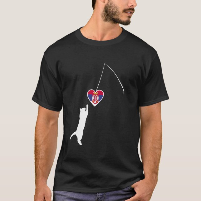 Serbien Katt Design Serbisk Flagga Srbija Kärlek K T Shirt (Framsida)