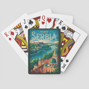 Serbien Landskapsillustration Resa Konst Vintage Casinokort