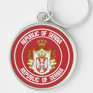 Serbien Round Emblem Rund Silverfärgad Nyckelring