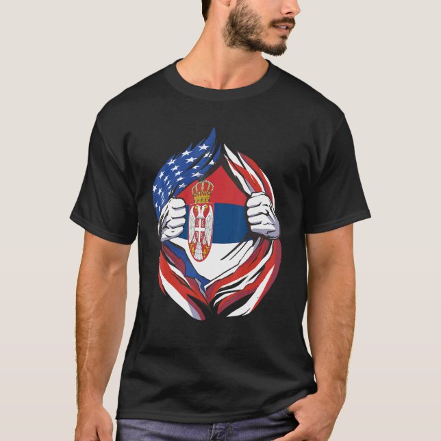 Serbiens Flagga amerikanska stolthet över mitt ser T Shirt (Framsida)