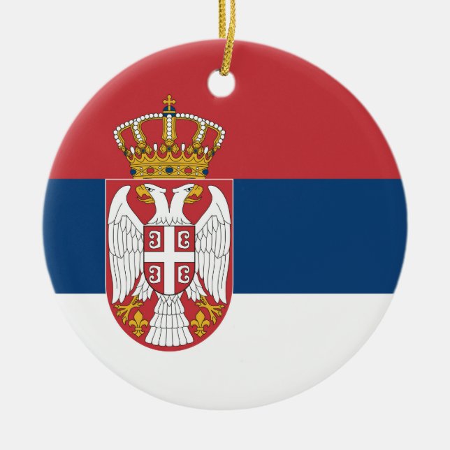 Serbiens flagga julgransprydnad keramik (Framsidan)