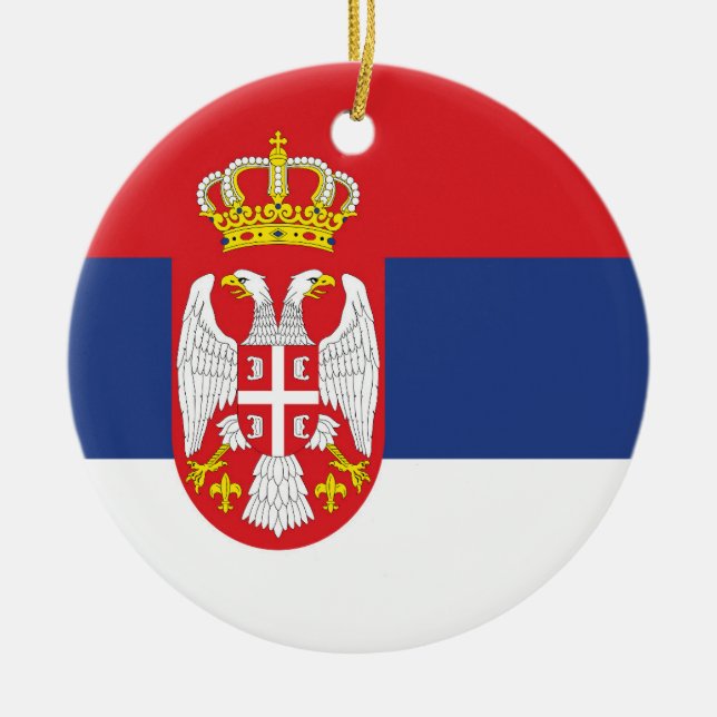 Serbiens flagga julgransprydnad keramik (Framsidan)