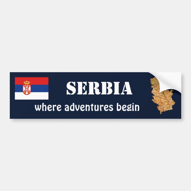 Serbiens flagga + kartdekal bildekal (Framsidan)