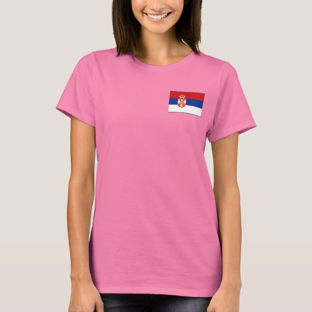 Serbiens flagga + karttröja t-shirt (Framsida)