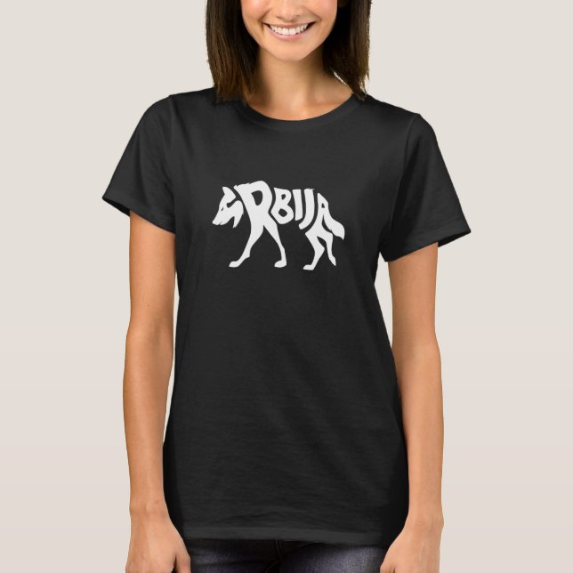 Serbiens Grått Varg Srbija Ord Coola Animal T Shirt (Framsida)