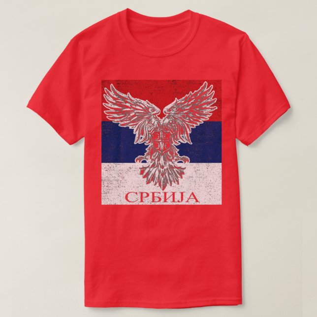 Serbiska Eagle Jackar om Arm Flagga T Shirt (Design framsida)