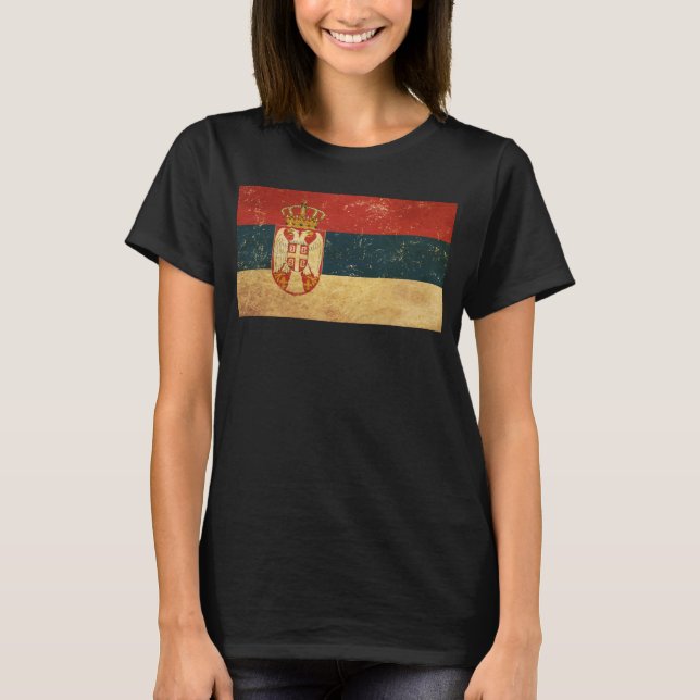 Serbiska Flagga kvinnosvart T Shirt (Framsida)