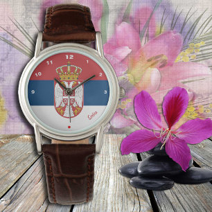 Serbiska Flagga & Serbiska mode hjärta/sport Armbandsur