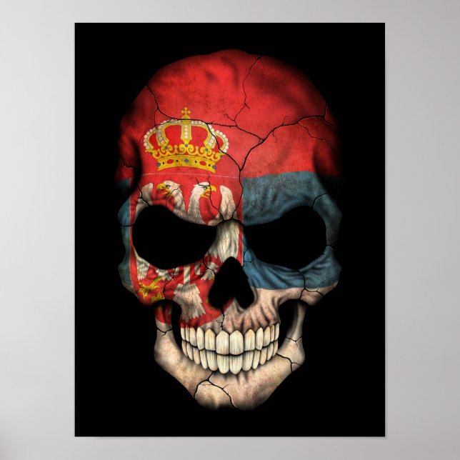 Serbiska Flagga Skull på svart Poster (Framsidan)