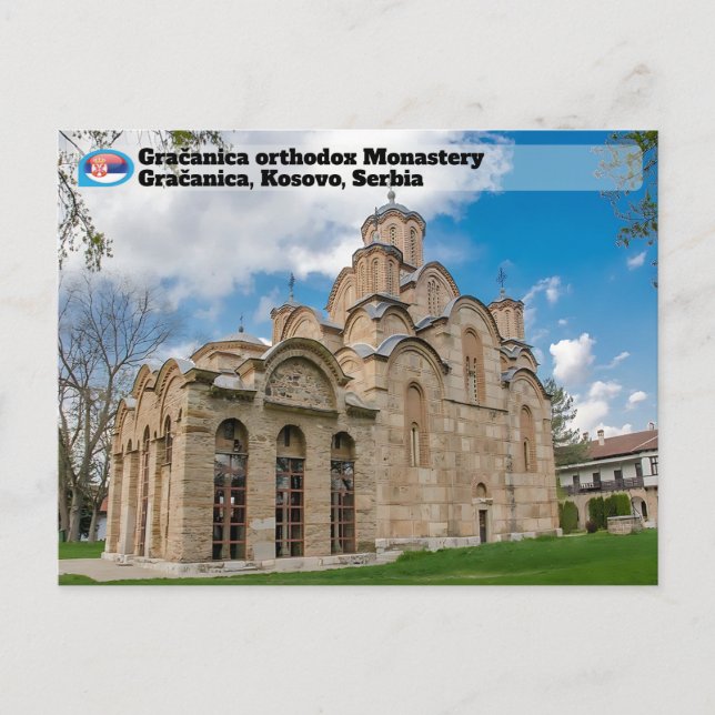 SERBISKA KLOSTER Gračanica ortodoxt kloster  Vykort (Framsida)