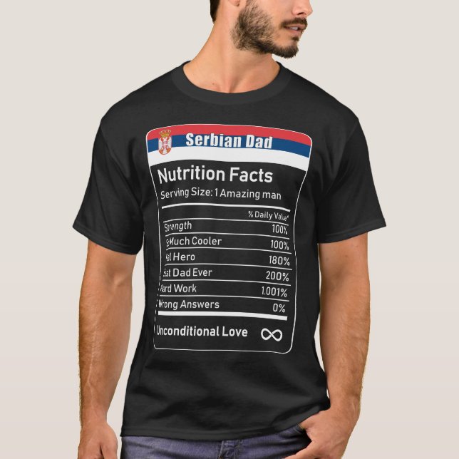 Serbiska Pappa Nutrition Facts Fars dag Gift Dadd T Shirt (Framsida)