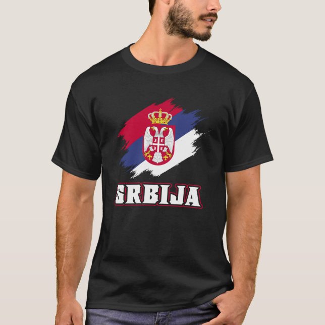 Serbiska rötter Srbija serber Serbiska Flagga T Shirt (Framsida)