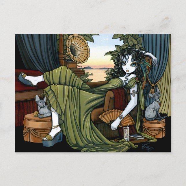 Serena Eclectic Sunset Cat Fairy Postcard Vykort (Framsida)