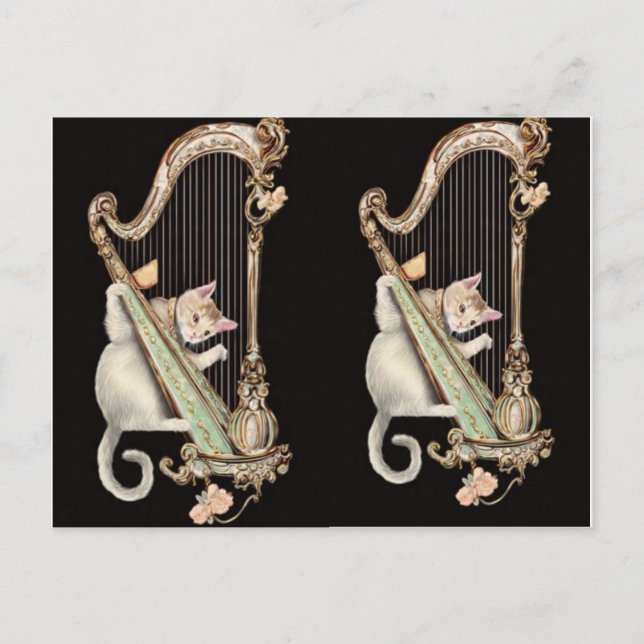 Serenade in Gold – Cat & Harp Postcard Vykort (Framsida)