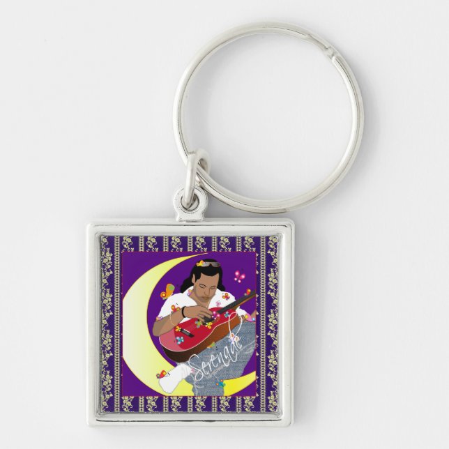 Serenat - Keychain Fyrkantig Silverfärgad Nyckelring (Framsidan)
