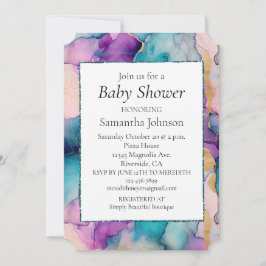 Serendipity Crystal Aqua Blue Lila Baby Shower Inbjudningar
