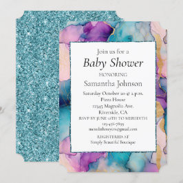 Serendipity Crystal Aqua Blue Lila Baby Shower Inbjudningar