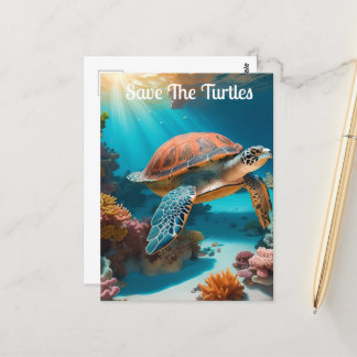 Serene 3D Sea Turtle in Ocean - Tranquil Marine Li Vykort