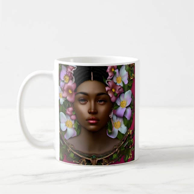 Serene African-American Woman med blommor Kaffemugg (Vänster)