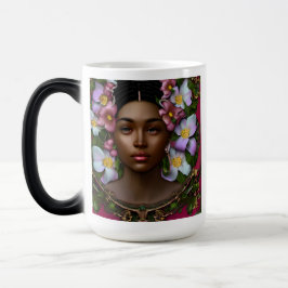 Serene African-American Woman med blommor Magisk Mugg