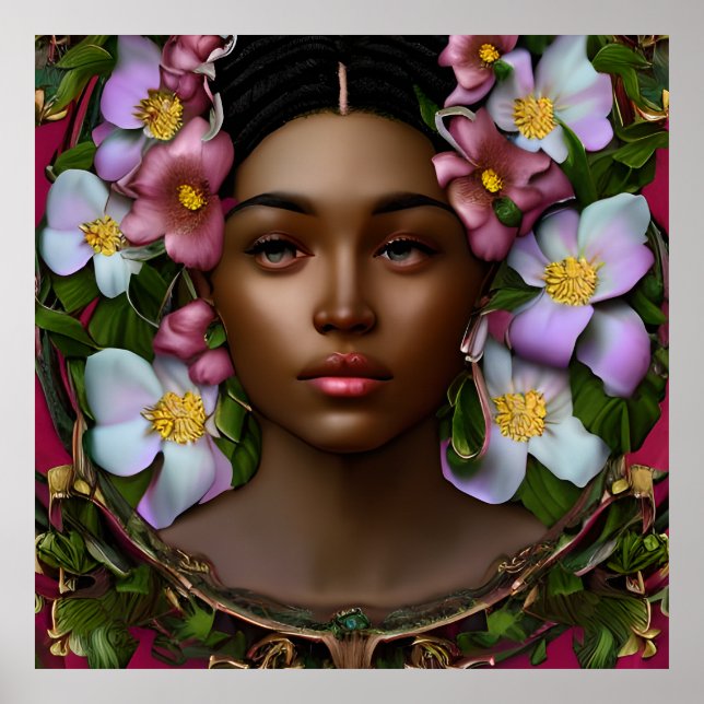 Serene African-American Woman med blommor Poster (Framsidan)