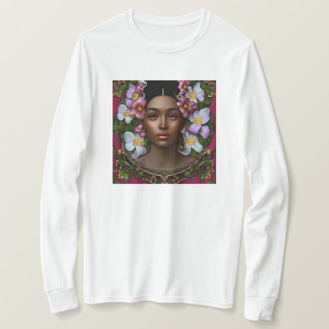 Serene African-American Woman med blommor T Shirt (Design framsida)