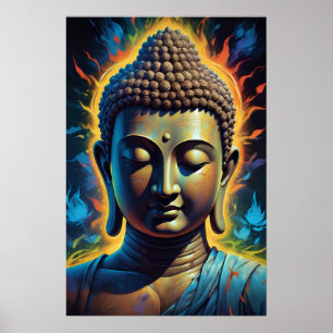 Serene and Lugn Buddha Porträtt Neon Art Poster