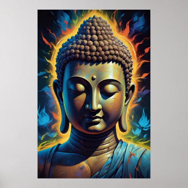 Serene and Lugn Buddha Porträtt Neon Art Poster (Framsidan)