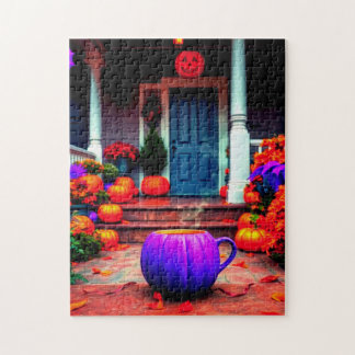 Serene Autumn Scene med Lila Pumpkin Coffee Pussel
