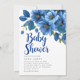 Serene Azure Bloom Baby Shower Invitation Inbjudningar