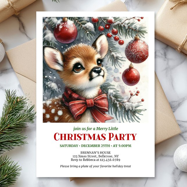 Serene baby deer watercolor Christmas invitation  Inbjudningar (Serene baby deer watercolor Christmas invitation printable card)