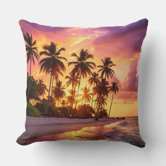 Serene Beach Sunset Handflatan Träd Pillow Kudde