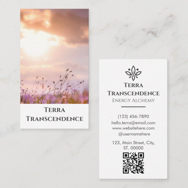 Serene Beauty Aesthetic Sunset Rosa QR Code Clean Visitkort (Fram/baksida)