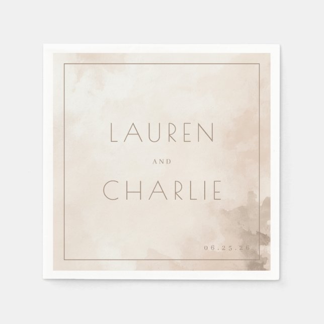 Serene Beige Watercolor Names Pappersservett (Framsidan)