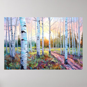 Serene Birch Forest Watercolor Art Skriv ut Poster