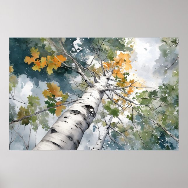 Serene Birch Forest Watercolor Art Skriv ut Poster (Framsidan)