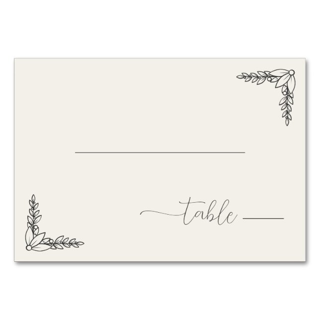 Serene Black Botanical Minimalism Bordsnummer (Framsidan)