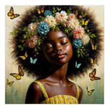 Serene Black Girl med Afro och Blommigt Krona