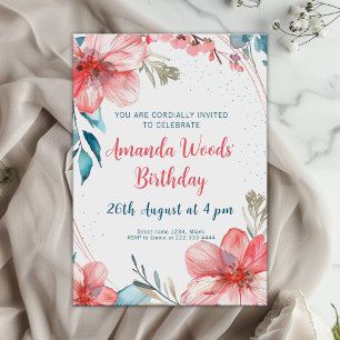 Serene Blommar Charm Birthday Firation Inbjudningar