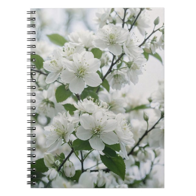 Serene-Blommarna: En Bough of White Cherry Flowers Anteckningsbok (Framsidan)