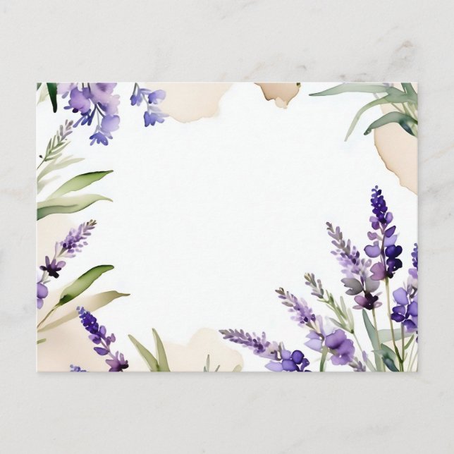 Serene Blooms Watercolor Lavender Vykort (Framsida)