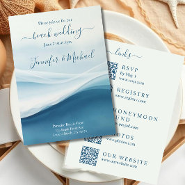 Serene Blue Abstract Beach Wedding-All In One Inbjudningar