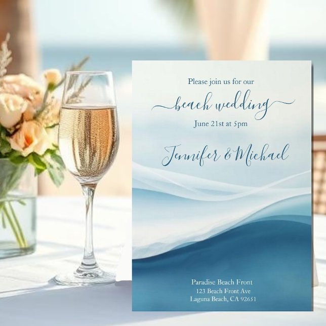 Serene Blue Abstract Beach Wedding Inbjudningar (Serene Blue Abstract Beach Wedding Invitation )