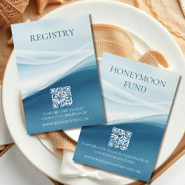 Serene Blue Abstract Beach Wedding Registry Tilläggskort