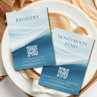 Serene Blue Abstract Beach Wedding Registry Tilläggskort