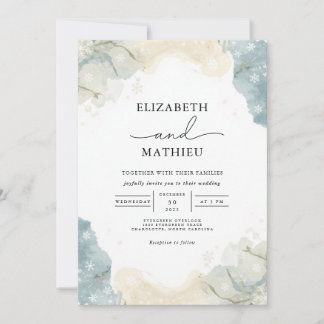 Serene Blue Abstrakt Flourish Bröllop Inbjudningar